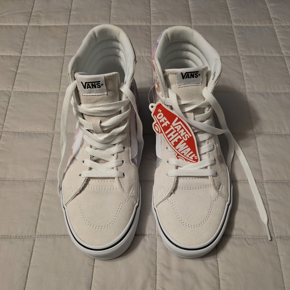 Vans White With Tie Dyed Hearts High-Top Sneakers